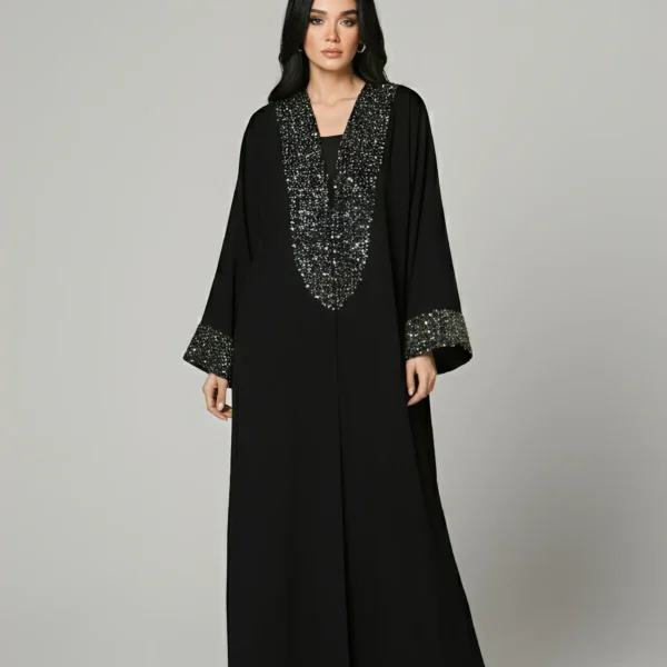Abaya With Sequence Work On Front Neck