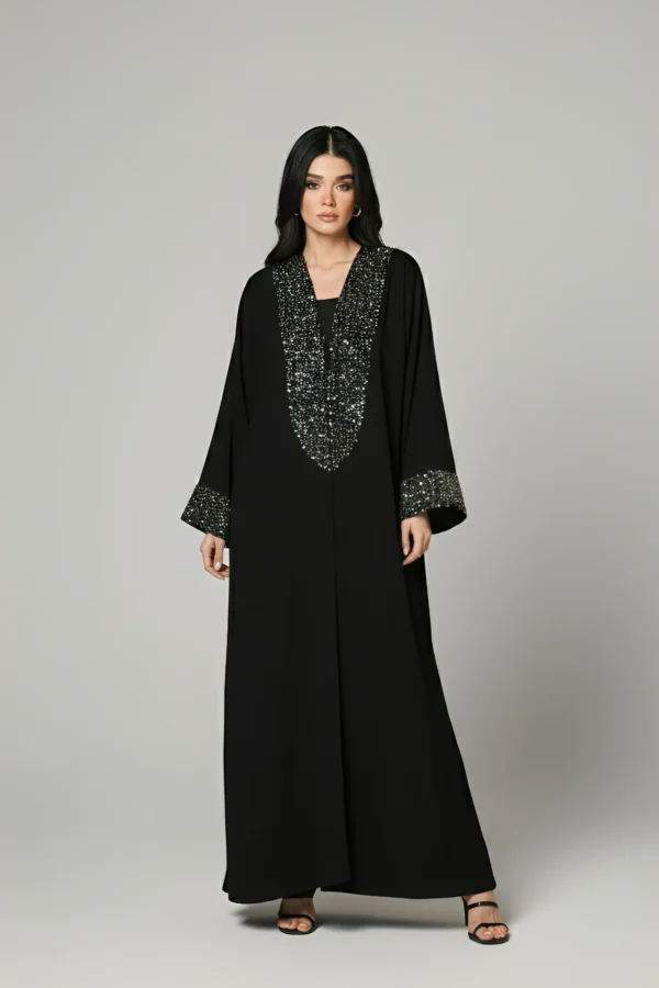 Abaya With Sequence Work On Front Neck