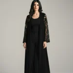 Abaya With Lace Sleeves Arabesque Pattern