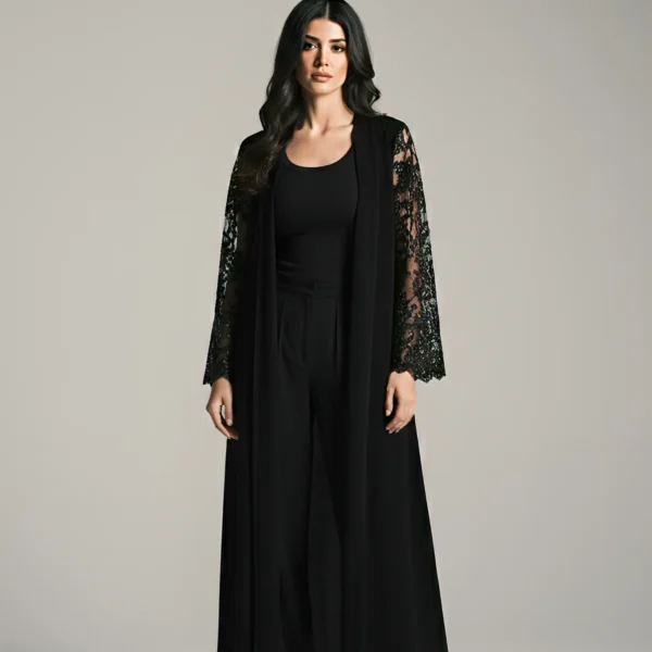 Abaya With Lace Sleeves Arabesque Pattern