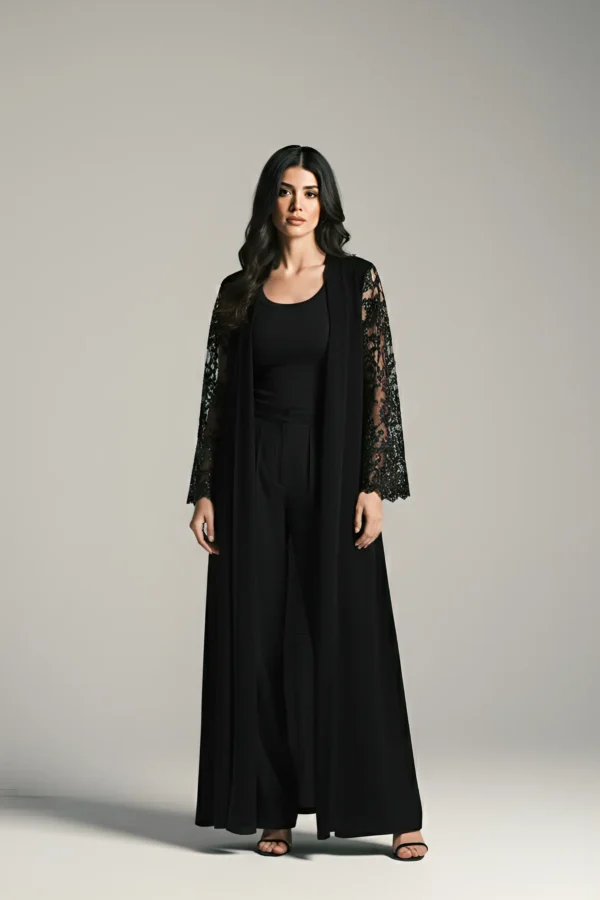 Abaya With Lace Sleeves Arabesque Pattern