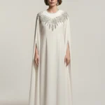 Dress with patch work with cut bead work on neck