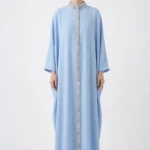 Dress with stand collar and embellished with stones