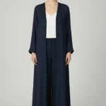 Front open abaya - Navy blue laces with black border