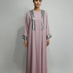 Front open abaya - Sequence work on neck & sleeve cuffs