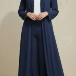 Front open abaya - navy blue laces with black boarder attached in half front opening