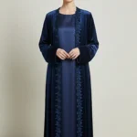 Front open abaya with black laces & navy silk lining