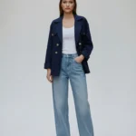 Linen large jacket with notched collar
