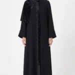 Open front crep and semi velvet bow at the shoulder