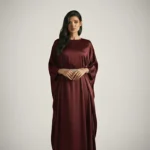 Silk farasha style cut front dress with jewellery belt