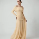 The Butter Yellow Rushed Tulle Off-Shoulder Dress
