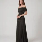 The Black Rushed Tulle Off-Shoulder Dress