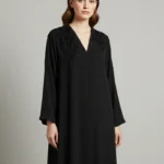 Front open abaya - Sugar beaded tulle on neck