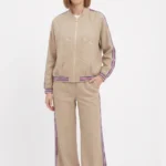 Beige Bomber jacket and wide cut trouser