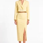 Butter yellow cropped double breaster blazer and matching Skirt
