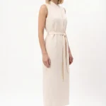 Off-white straight cut dress with wrap belt