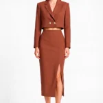 Rust Orange Cropped double breaster blazer and Skirt