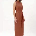Rust orange straight cut dress with wrap belt