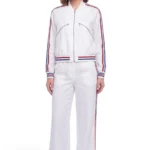 White bomber jacket & wide cut trouser